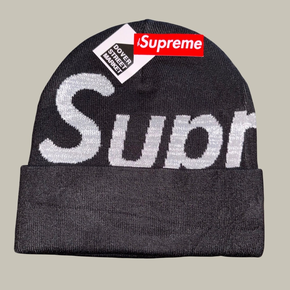 Supreme Big Logo Beanie Black Gray FW24 Dover Street Market NWT Mens Knit Hat